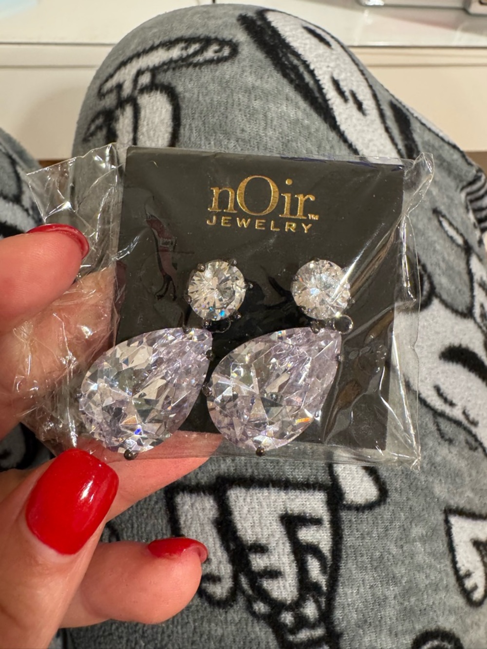 nOir Jewelry Clear Crystal Teardrop & Round Drop Earrings